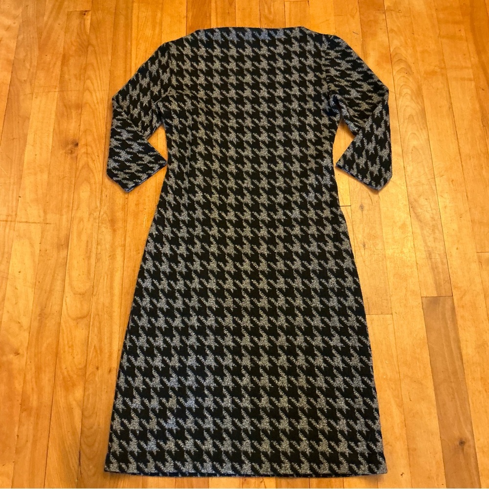 DO MONTREAL Black & Gray Houndstooth Fitted, Above Knee Dress